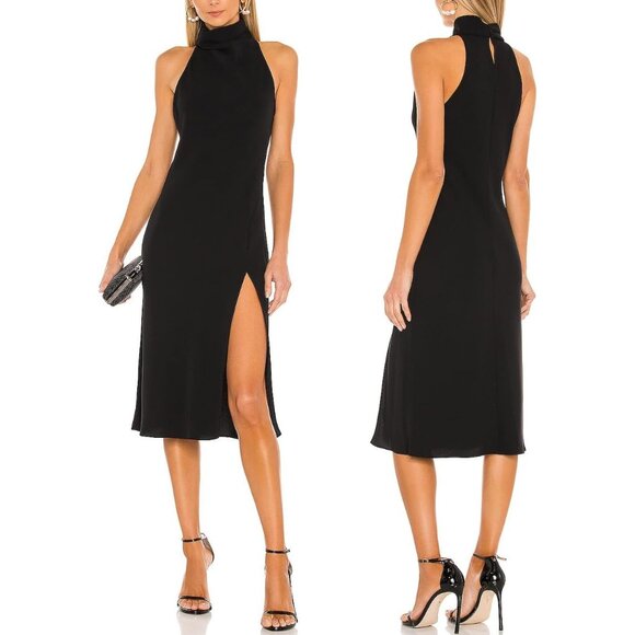 Women's Sleeveless Bodycon Midi Dress Halter Neck Side Split Cocktail